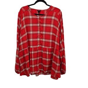 Torrid  Womens Plus 2X  18/20 softest flannel pullover blouse red white plaid pa